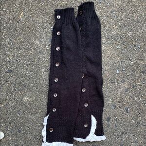 Chic Black Knit Leg Warmers with Lace Trim